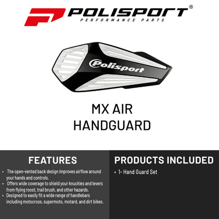 Polisport MX Air Handguard for Motocross Motorcycles-Universal Handguard Shield - Maximum Air Flow, Durable, Easy to Install,  Supermoto, Motard, Dirt Bikes & Off-Road Protection- Black/White