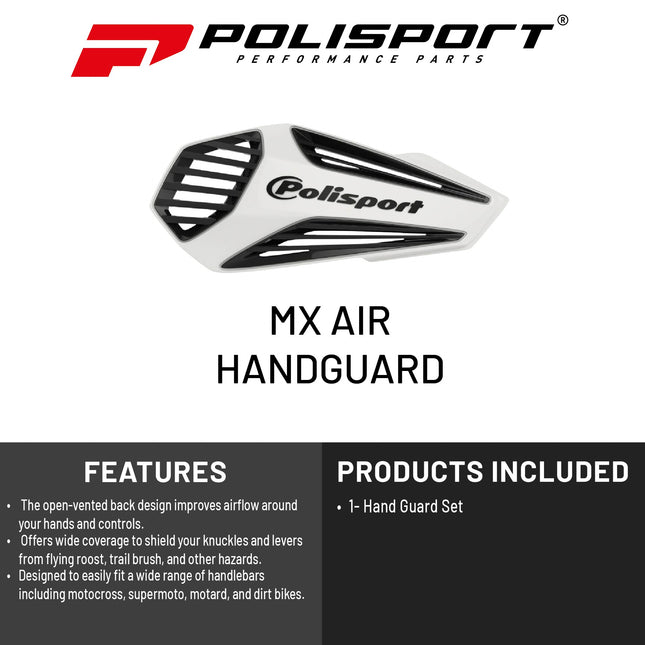 Polisport MX Air Handguard for Motocross Motorcycles-Universal Handguard Shield - Maximum Air Flow, Durable, Easy to Install,  Supermoto, Motard, Dirt Bikes & Off-Road Protection- White/Black