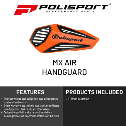 Polisport MX Air Handguard for Motocross Motorcycles-Universal Handguard Shield - Maximum Air Flow, Durable, Easy to Install,  Supermoto, Motard, Dirt Bikes & Off-Road Protection- Orange/Black