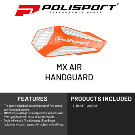 Polisport MX Air Handguard for Motocross Motorcycles-Universal Handguard Shield - Maximum Air Flow, Durable, Easy to Install,  Supermoto, Motard, Dirt Bikes & Off-Road Protection- Orange/White