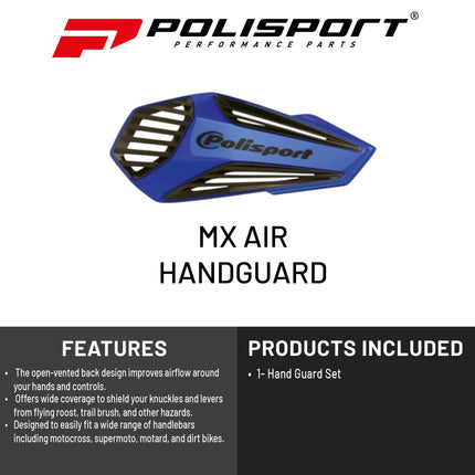 Polisport MX Air Handguard for Motocross Motorcycles-Universal Handguard Shield - Maximum Air Flow, Durable, Easy to Install,  Supermoto, Motard, Dirt Bikes & Off-Road Protection- Blue/Black