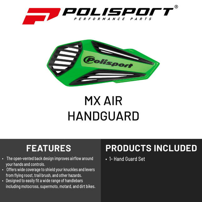 Polisport MX Air Handguard for Motocross Motorcycles-Universal Handguard Shield - Maximum Air Flow, Durable, Easy to Install,  Supermoto, Motard, Dirt Bikes & Off-Road Protection- Green/Black