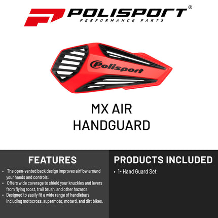 Polisport MX Air Handguard for Motocross Motorcycles-Universal Handguard Shield - Maximum Air Flow, Durable, Easy to Install,  Supermoto, Motard, Dirt Bikes & Off-Road Protection- Red/Black