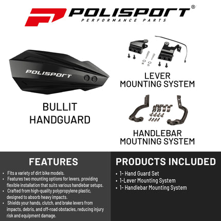Polisport Bullit Handguard for Motocross Motorcycles-for Beta RR (2012-2025) - 2 Lever Mounting Systems, Durable, Flexible, Easy to Install,  Supermoto, Motard, Dirt Bikes & Off-Road Protection- Black