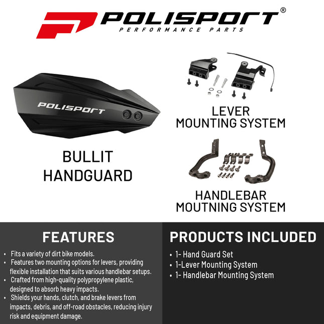 Polisport Bullit Handguard for Motocross Motorcycles-for Beta RR (2012-2025) - 2 Lever Mounting Systems, Durable, Flexible, Easy to Install,  Supermoto, Motard, Dirt Bikes & Off-Road Protection- Black