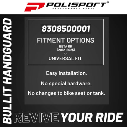 Polisport Bullit Handguard for Motocross Motorcycles-for Beta RR (2012-2025) - 2 Lever Mounting Systems, Durable, Flexible, Easy to Install,  Supermoto, Motard, Dirt Bikes & Off-Road Protection- Black