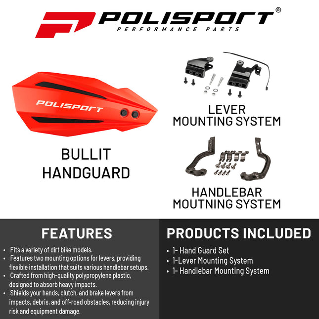 Polisport Bullit Handguard for Motocross Motorcycles-for Beta RR (2012-2025) - 2 Lever Mounting Systems, Durable, Flexible, Easy to Install,  Supermoto, Motard, Dirt Bikes & Off-Road Protection- Red