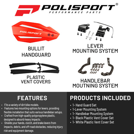 Polisport Bullit Handguard for Motocross Motorcycles-for Beta RR (2012-2025) - 2 Lever Mounting Systems, Durable, Flexible, Easy to Install,  Supermoto, Motard, Dirt Bikes & Off-Road Protection- Red