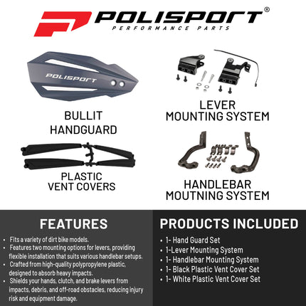 Polisport Bullit Handguard for Motocross Motorcycles-for Beta RR (2012-25) - 2 Lever Mounting Systems, Durable, Easy to Install,  Supermoto, Motard, Dirt Bikes & Off-Road Protection- Nardo Grey