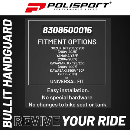 Polisport Bullit Handguard for Motocross - for Suzuki RM 250/Z 250(04-2025); Yamaha YZ/F(04-07); Kawasaki KX 125/250(07-22)/250F/450F(08-18) - 2 Lever Mounting Systems for SM, Motard & Dirt Bikes- Grn