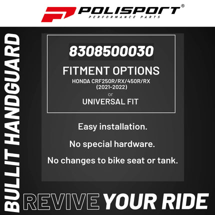 Polisport Bullit Handguard for Motocross Motorcycles-for Honda CRF250R/RX/450R/RX (2021-22) - 2 Lever Mounting Systems, Easy to Install, Supermoto, Motard, Dirt Bikes & Off-Road Protection- White