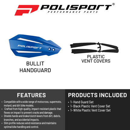 Polisport Bullit Handguard for Motocross Motorcycles-Universal Handguard Shield - Durable, Flexible, Easy to Install, Supermoto, Motard, Dirt Bikes & Off-Road Protection- Blue