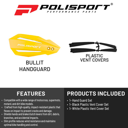 Polisport Bullit Handguard for Motocross Motorcycles-Universal Handguard Shield - Durable, Flexible, Easy to Install, Supermoto, Motard, Dirt Bikes & Off-Road Protection- Yellow