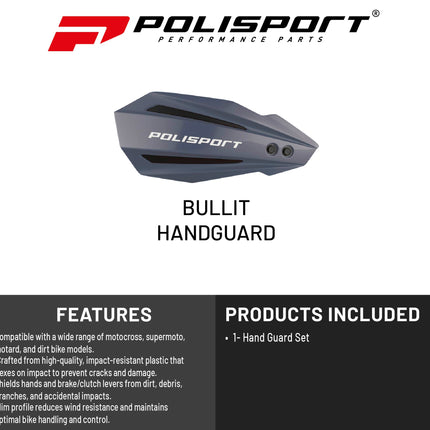 Polisport Bullit Handguard for Motocross Motorcycles-Universal Handguard Shield - Durable, Flexible, Easy to Install, Supermoto, Motard, Dirt Bikes & Off-Road Protection- Nardo Grey