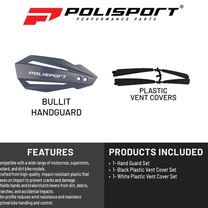 Polisport Bullit Handguard for Motocross Motorcycles-Universal Handguard Shield - Durable, Flexible, Easy to Install, Supermoto, Motard, Dirt Bikes & Off-Road Protection- Nardo Grey