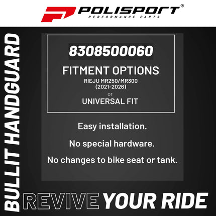Polisport Bullit Handguard for Motocross Motorcycles-for Rieju MR250/MR300 (2021-26) - 2 Lever Mounting Systems, Durable, Easy to Install, Supermoto, Motard, Dirt Bikes & Off-Road Protection- White