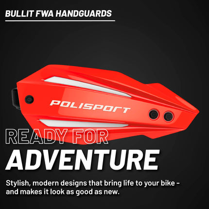 Polisport Bullit Full Wrap-Around Handguard for Motocross Motorcycles-Universal Repair Handguard - Durable, Flexible, Easy to Install, Supermoto, Motard, Dirt Bikes & Off-Road Protection- Red