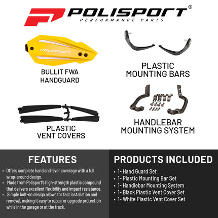 Polisport Bullit Full Wrap-Around Handguard for Motocross Motorcycles-Universal Repair Handguard - Durable, Flexible, Easy to Install, Supermoto, Motard, Dirt Bikes & Off-Road Protection- Yellow