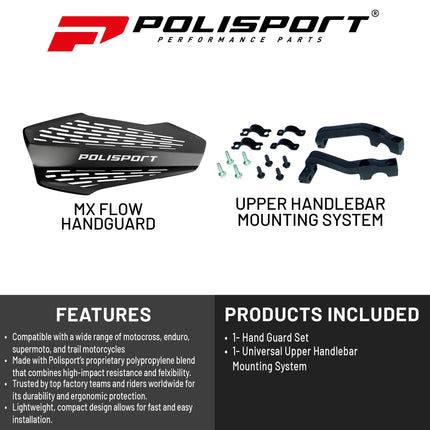 Polisport MX Force Handguard for Motocross Motorcycles-Universal Repair Handguard - Durable, Flexible, Easy to Install, Supermoto, Motard, Dirt Bikes & Off-Road Protection- Black