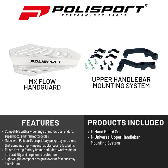 Polisport MX Force Handguard for Motocross Motorcycles-Universal Repair Handguard - Durable, Flexible, Easy to Install, Supermoto, Motard, Dirt Bikes & Off-Road Protection- White