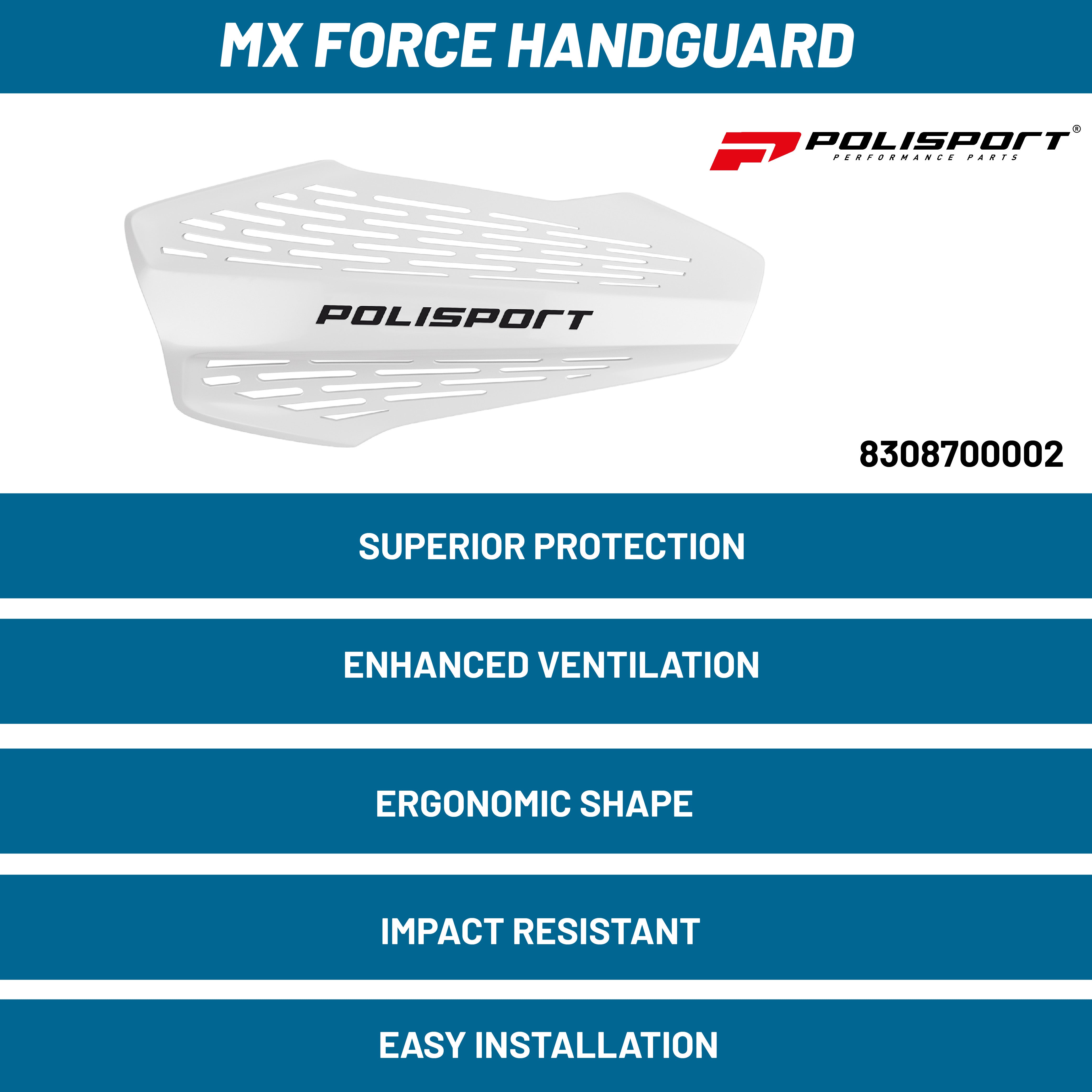 Polisport MX Force Handguard with Universal Mounting System, Highly Ventilated, Lightweight Design, Adjustable Positions, Full Wrap-Around Conversion (White)