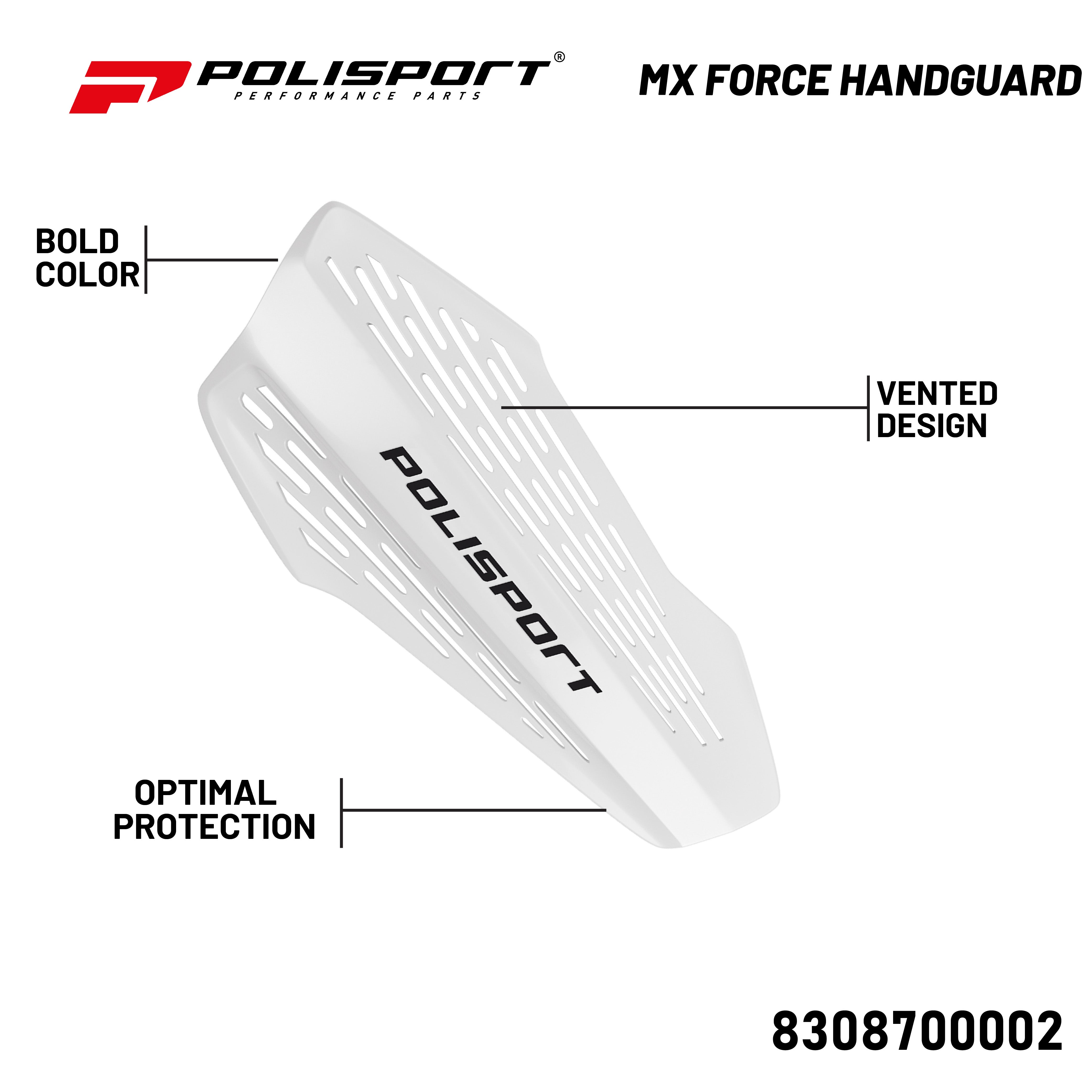 Polisport MX Force Handguard with Universal Mounting System, Highly Ventilated, Lightweight Design, Adjustable Positions, Full Wrap-Around Conversion (White)