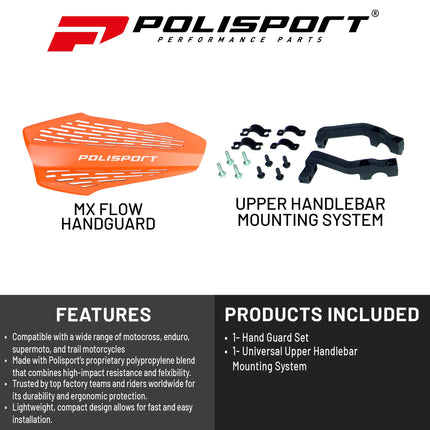 Polisport MX Force Handguard for Motocross Motorcycles-Universal Repair Handguard - Durable, Flexible, Easy to Install, Supermoto, Motard, Dirt Bikes & Off-Road Protection- Orange