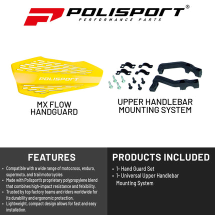 Polisport MX Force Handguard for Motocross Motorcycles-Universal Repair Handguard - Durable, Flexible, Easy to Install, Supermoto, Motard, Dirt Bikes & Off-Road Protection- Yellow
