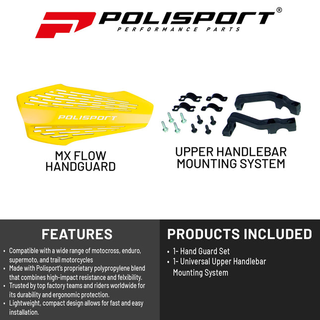Polisport MX Force Handguard for Motocross Motorcycles-Universal Repair Handguard - Durable, Flexible, Easy to Install, Supermoto, Motard, Dirt Bikes & Off-Road Protection- Yellow