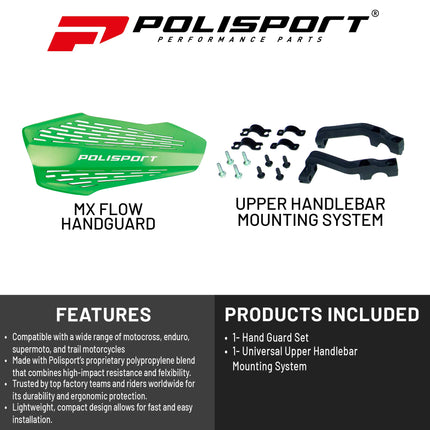 Polisport MX Force Handguard for Motocross Motorcycles-Universal Repair Handguard - Durable, Flexible, Easy to Install, Supermoto, Motard, Dirt Bikes & Off-Road Protection- Green