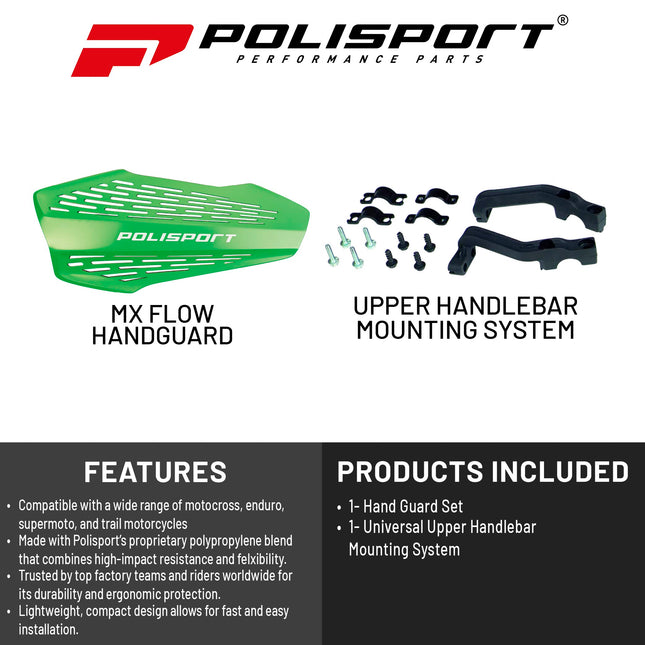 Polisport MX Force Handguard for Motocross Motorcycles-Universal Repair Handguard - Durable, Flexible, Easy to Install, Supermoto, Motard, Dirt Bikes & Off-Road Protection- Green