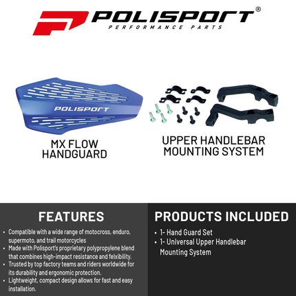 Polisport MX Force Handguard for Motocross Motorcycles-Universal Repair Handguard - Durable, Flexible, Easy to Install, Supermoto, Motard, Dirt Bikes & Off-Road Protection- Blue