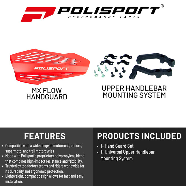 Polisport MX Force Handguard for Motocross Motorcycles-Universal Repair Handguard - Durable, Flexible, Easy to Install, Supermoto, Motard, Dirt Bikes & Off-Road Protection- Red