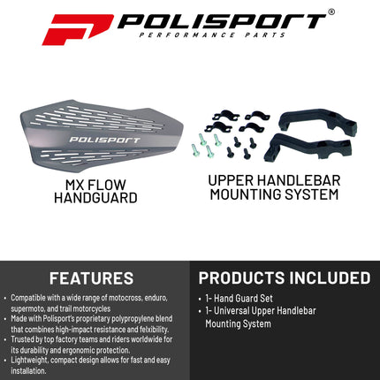 Polisport MX Force Handguard for Motocross Motorcycles-Universal Repair Handguard - Durable, Flexible, Easy to Install, Supermoto, Motard, Dirt Bikes & Off-Road Protection- Nardo Grey