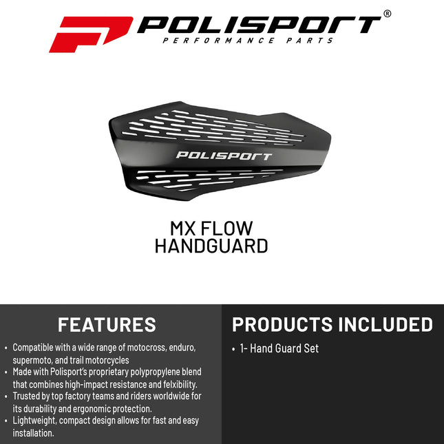 Polisport MX Force Handguard for Motocross Motorcycles-Universal Handguard Shield - Durable, Flexible, Easy to Install, Supermoto, Motard, Dirt Bikes & Off-Road Protection- Black