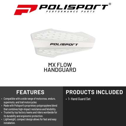 Polisport MX Force Handguard for Motocross Motorcycles-Universal Handguard Shield- Durable, Flexible, Easy to Install, Supermoto, Motard, Dirt Bikes & Off-Road Protection- White
