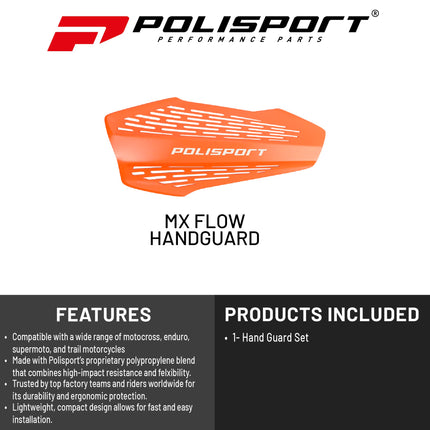 Polisport MX Force Handguard for Motocross Motorcycles-Universal Handguard Shield- Durable, Flexible, Easy to Install, Supermoto, Motard, Dirt Bikes & Off-Road Protection- Orange