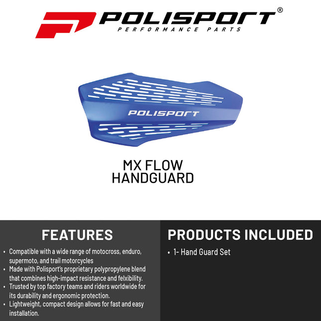 Polisport MX Force Handguard for Motocross Motorcycles-Universal Handguard Shield- Durable, Flexible, Easy to Install, Supermoto, Motard, Dirt Bikes & Off-Road Protection- Blue