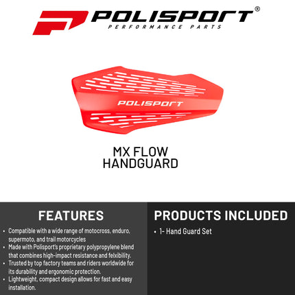 Polisport MX Force Handguard for Motocross Motorcycles-Universal Handguard Shield- Durable, Flexible, Easy to Install, Supermoto, Motard, Dirt Bikes & Off-Road Protection- Red