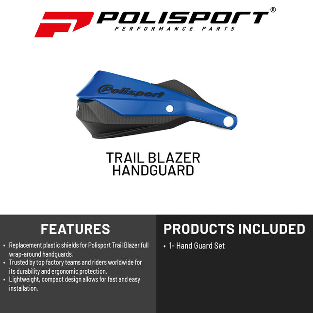 Polisport Trail Blazer Handguard for Motocross - Universal Handguard Shield - Full Wrap-Around for Extreme Riding Condition, Made from 6061 T6 Aluminum for SM, Motard & Dirt Bikes- Blue/Black