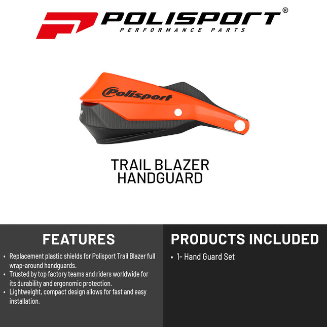 Polisport Trail Blazer Handguard for Motocross - Universal Handguard Shield - Full Wrap-Around for Extreme Riding Condition, Made from 6061 T6 Aluminum for SM, Motard & Dirt Bikes- Orange/Black
