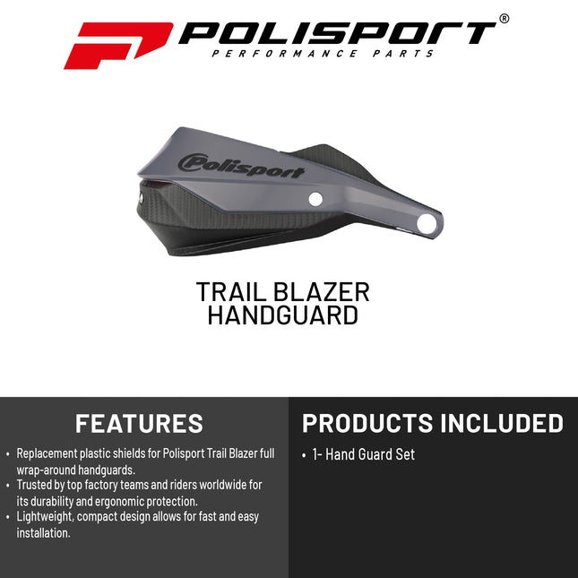 Polisport Trail Blazer Handguard for Motocross - Universal Handguard Shield - Full Wrap-Around for Extreme Riding Condition, Made from 6061 T6 Aluminum for SM, Motard & Dirt Bikes- Grey/Black