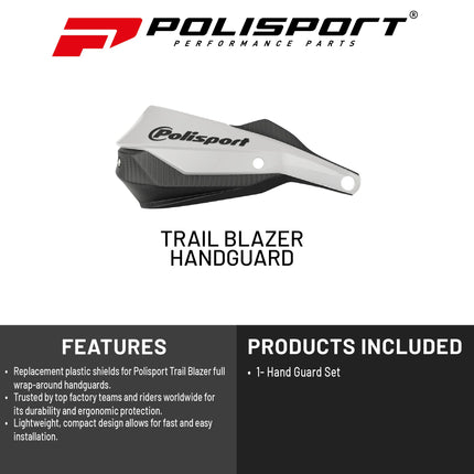 Polisport Trail Blazer Handguard for Motocross - for CFMOTO 450MT (2024-25) - Full Wrap-Around for Extreme Riding Condition, Made from 6061 T6 Aluminum for SM, Motard & Dirt Bikes- White/Black