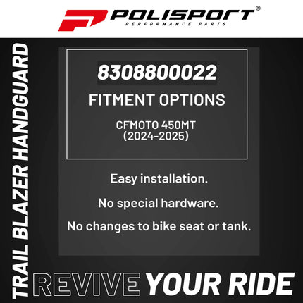 Polisport Trail Blazer Handguard for Motocross - for CFMOTO 450MT (2024-25) - Full Wrap-Around for Extreme Riding Condition, Made from 6061 T6 Aluminum for SM, Motard & Dirt Bikes- Black