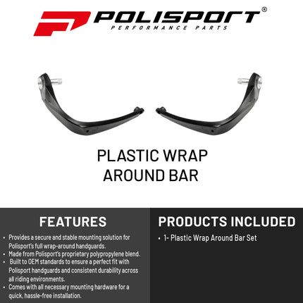 Polisport Plastic Mounting Bars Kit For Motocross MX Motorcycles - For Full Wrap-Around Handguards - Durable, Easy to Install, Flexible - Black