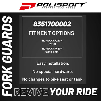 Polisport Fork Guards for Honda CRF250R (2010) / CRF450R (2009–2010) Black, OEM Fit – Durable Gloss Polypropylene – Impact & Abrasion Resistant – Easy Bolt-On Installation