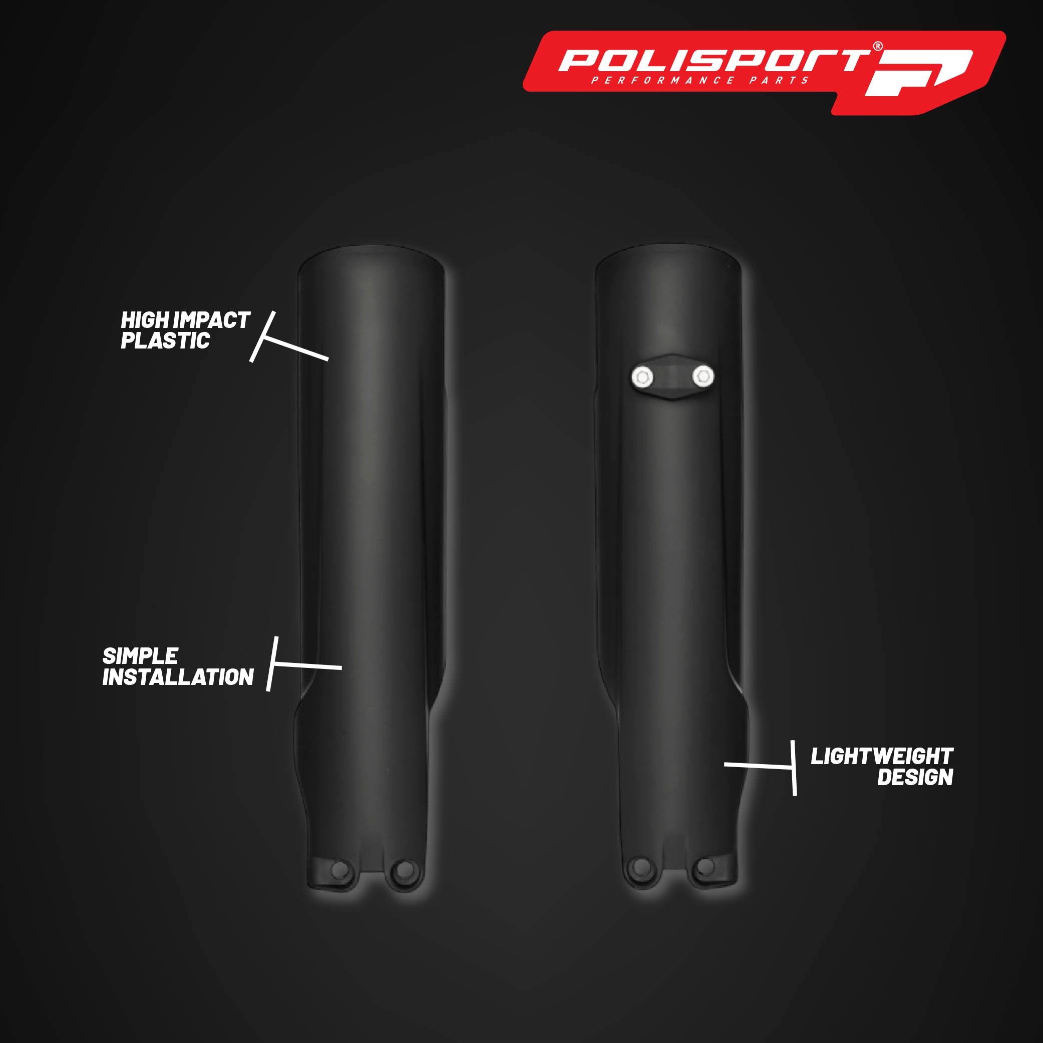 Polisport  Black Fork Guards for KTM SX/XC and Husqvarna TC/TE/FC/FE (2023–2025) – OEM Fit – Durable Gloss Polypropylene – Roost & Debris Protection – Easy Bolt-On Installation 8352500002