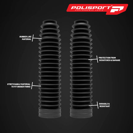 Polisport Fork Boots (250x32x60mm) - Stretch to Adapt to Motorbike Forks for Superior Fit & Durable Protection - Black