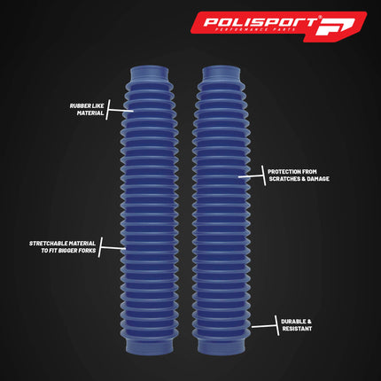 Polisport Universal Fork Boots Enduro, 430mm Length x 41mm Top x 58mm Bottom, Durable Rubber-Like Material, Pair for Motocross and Off-Road Motorcycles, Blue