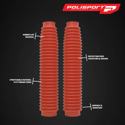 Polisport Universal Fork Boots Enduro, 430mm Length x 41mm Top x 58mm Bottom, Durable Rubber-Like Material, Pair for Motocross and Off-Road Motorcycles, Red